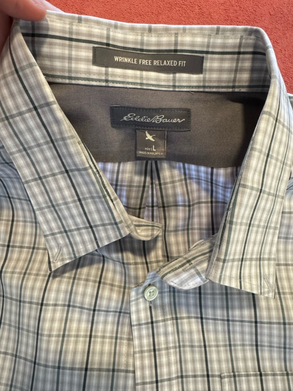 Eddie Bauer White and Blue Plaid Long-Sleeve Button-Up Shirt - Picture 8 of 14
